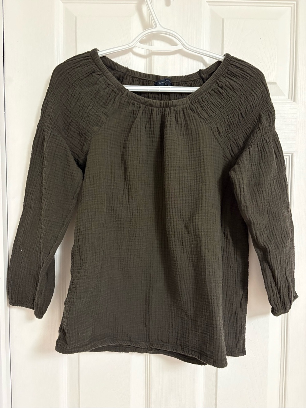Denver Hayes Olive Green Textured Peasant Top
